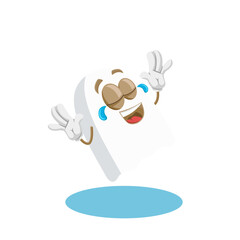 A joyful tooth character laughing out loud with its eyes closed and one hand on its stomach, showing great delight