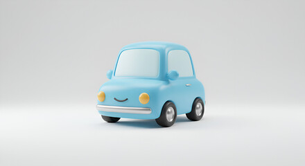Fototapeta premium Adorable cartoon car rendering with friendly face and pastel color palette