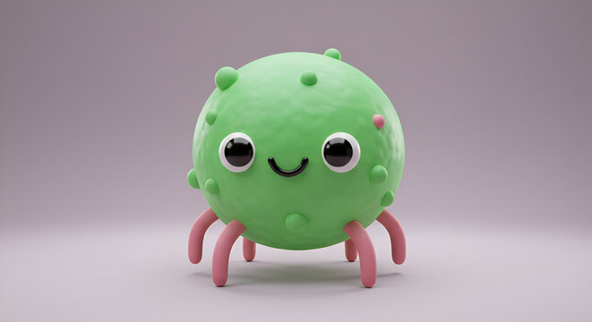 Adorable cartoon virus character with happy expression isolated on background