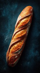 Crusty artisan bread, golden-brown, on dark background