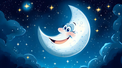 Fototapeta premium Cartoon moon illustration night sky
