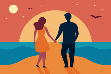 Couple Holding Hands Walking on Beach at Sunset