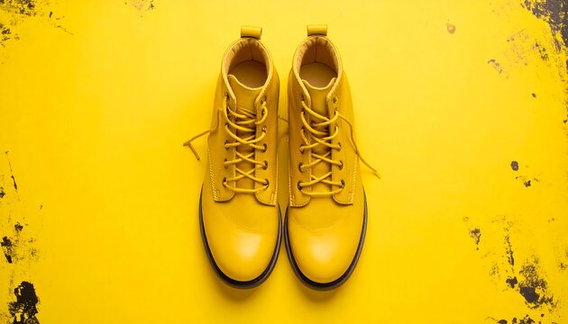 Bright yellow boots on yellow background