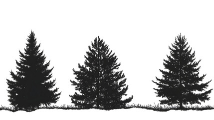 Fototapeta premium Three silhouettes of evergreens for backgrounds