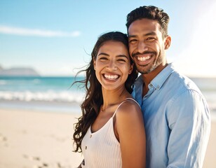 Obraz premium Couple smiling on beach