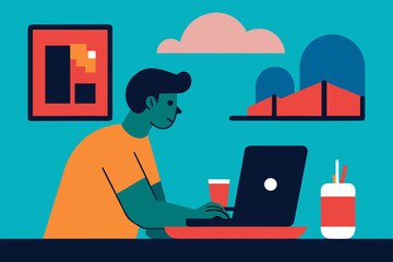 Freelancer Editing Photos on Computer in Cafe