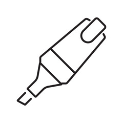 Line drawing of a highlighter pen at an angle, perfect for stationery designs, office supplies, educational materials, and backtoschool promotions.