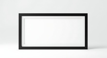 Horizontal black photo frame mockup on a clean white background. Empty modern poster holder for design presentation, gallery display, and interior decoration with empty space