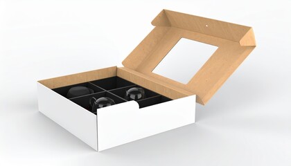 Sleek Black Glass Tea Set in a Divided White Gift Box with Window Lid.