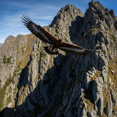 Majestic Golden Eagle Soaring Above Rugged Mountain Peaks
