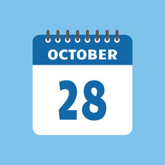 october 28 calendar icon Vector page month design