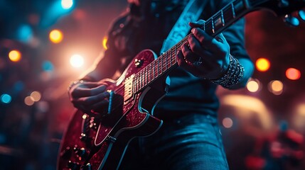 Obraz premium Electric Guitarist Performing on Stage