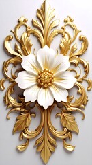 White flower centered in ornate gold frame