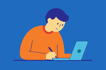 Person Writing Notes During Online Class Illustration