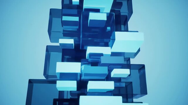 Abstract animation of a growing tower of glass and glowing cubes, a corporate technology concept in a minimalist 3d style
