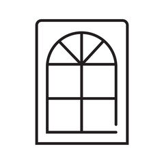 Window line drawing in black and white, suitable for architecture projects, home decor, coloring books, and graphic designs.