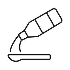 Outline icon of medicine pouring into a spoon suitable for medical websites, health blogs, pharmaceutical advertising, educational materials, and infographics.
