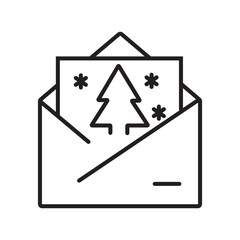 Envelope with holiday card, tree, and snowflakes ideal for christmas greetings, festive mailings, winter holiday designs, and seasonal promotions.