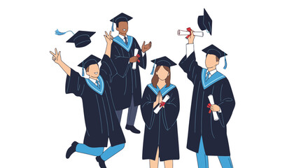 Diverse Graduates Celebrating Academic Achievement in Caps and Gowns, Ideal for Educational Institutions and Graduation Ceremony Promotions