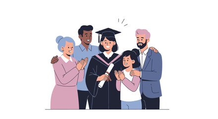 Joyful graduation celebration with family, showcasing academic achievement and the support of loved ones. Ideal for educational institutions, family-focused media, and graduation-themed campaigns.