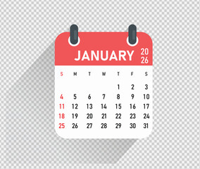 January Calendar Month vector illustration 2026