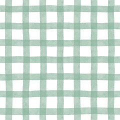 Watercolor hand drawn gingham seamless pattern in green color