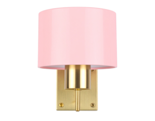Minimalist Matte Pink Wall Lamp with Subtle Gold Base, Front View, isolated on white