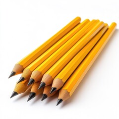 Several sharpened yellow pencils clustered together, angled, on a white background