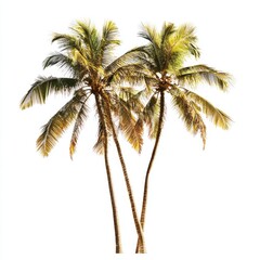 Two palm trees against a white background, displaying vibrant green and golden fronds
