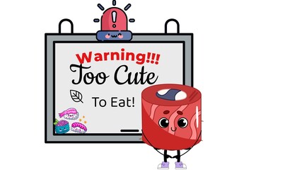 Cute Sushi Cartoon with Warning Sign 