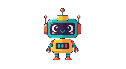 Cute cartoon robot character with colorful design and happy expression.