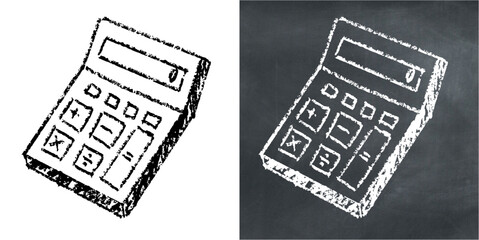 Chalk handdrawn calculator vector for accounting, finance, and mathematical calculations. Useful for illustrating a business plan, budget, or financial concepts with a rustic feel.