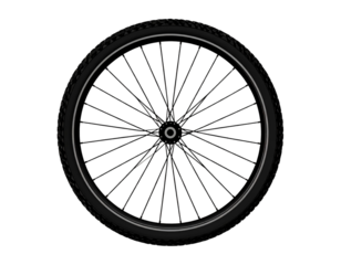 Flat Black Bicycle Wheel Icon with Spokes, Front View, Isolated on White Background