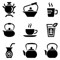 Fototapeta premium Global Tea Icons – Solid Filled Vector Set of International Tea Styles