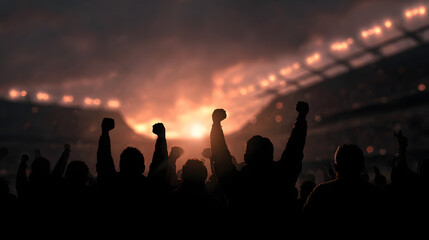 Silhouette of fans cheering at a football game