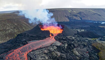 Volcanic eruption, lava flow