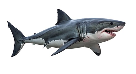 Naklejka premium Fierce Great White Shark Isolated on White Background, Showing Teeth