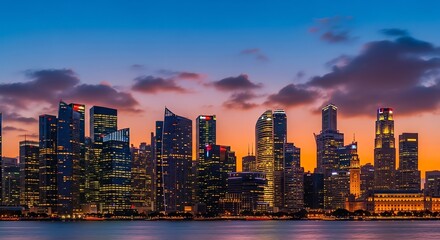 Fototapeta premium Stunning City Skyline at Sunset for Travel Promotions