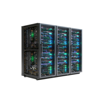 High-Performance Data Center Server Racks with Glowing Internal Components