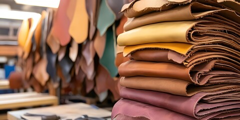 Stacked Leather Hides Various Colors Tannery Workshop