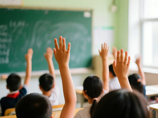  Students Raising Hands Classroom School Education Learning Teaching Children Academic Participation Interactive Engagement