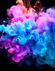 Vibrant ink swirling in abstract cloud formations