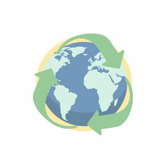 Naklejka premium Flat vector globe with recycle arrows in pastel colors, clean 2D style symbol for sustainability, eco-friendly living, and environmental care