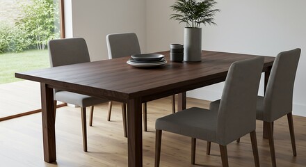 Fototapeta premium Modern Dining Table with Gray Chairs in a Light-Filled Room