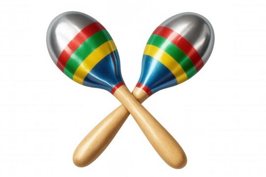 Vibrant crossed maracas against transparent backdrop, highlighting percussive musical heritage and energetic latin rhythms