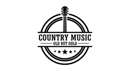 Country music old but gold emblem with guitar isolated PNG with Transparent Background