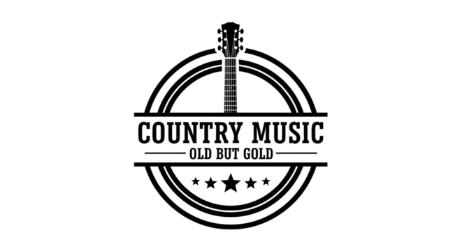 Country music old but gold emblem with guitar isolated PNG with Transparent Background