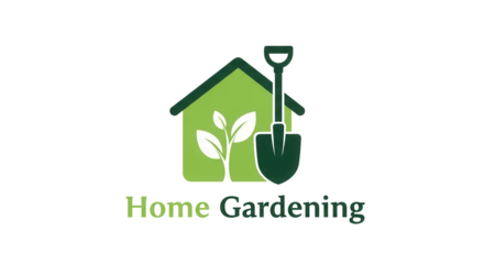 Home Gardening logo with plant, house and spade isolated PNG with Transparent Background