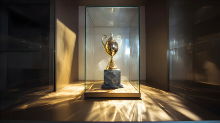 Gold Trophy in Glass Case Museum Display