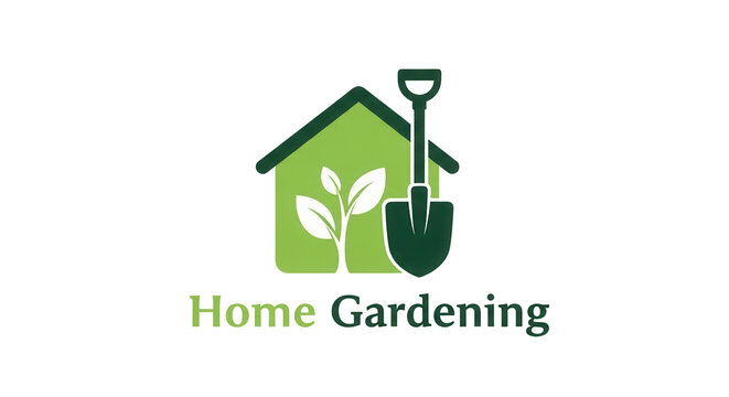 Home Gardening logo with plant, house and spade isolated PNG with Transparent Background